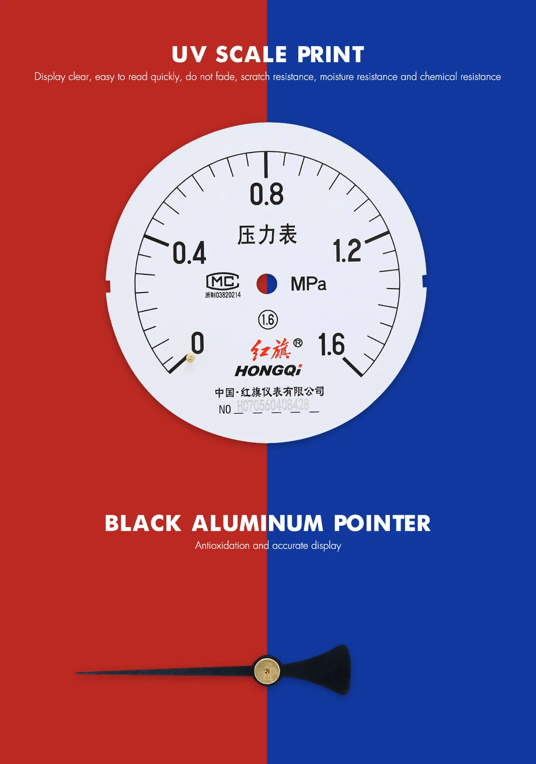 40mm Back Connection Bourdon Tube with Fangle Pressure Gauge