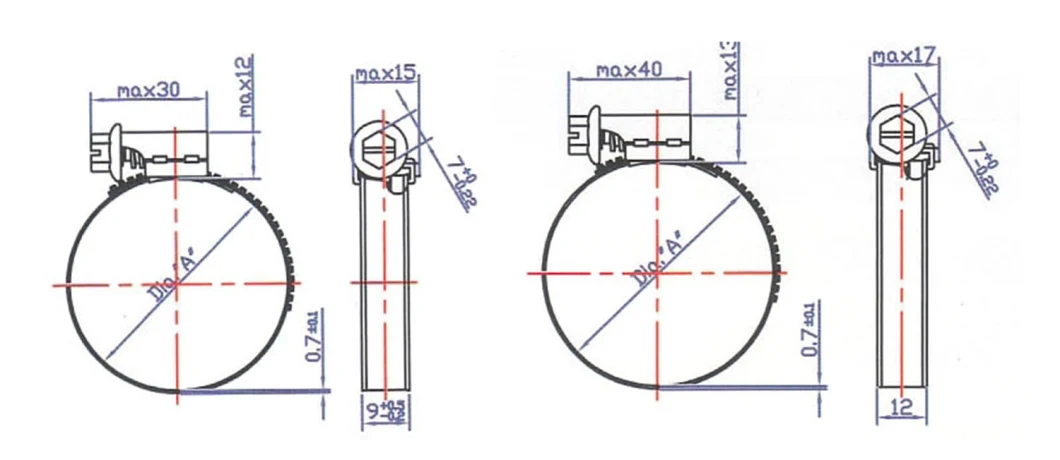 DIN3017 Galvanized or Stainless Steel German Type Hose Clamp with 9mm and 12mm Bandwidth