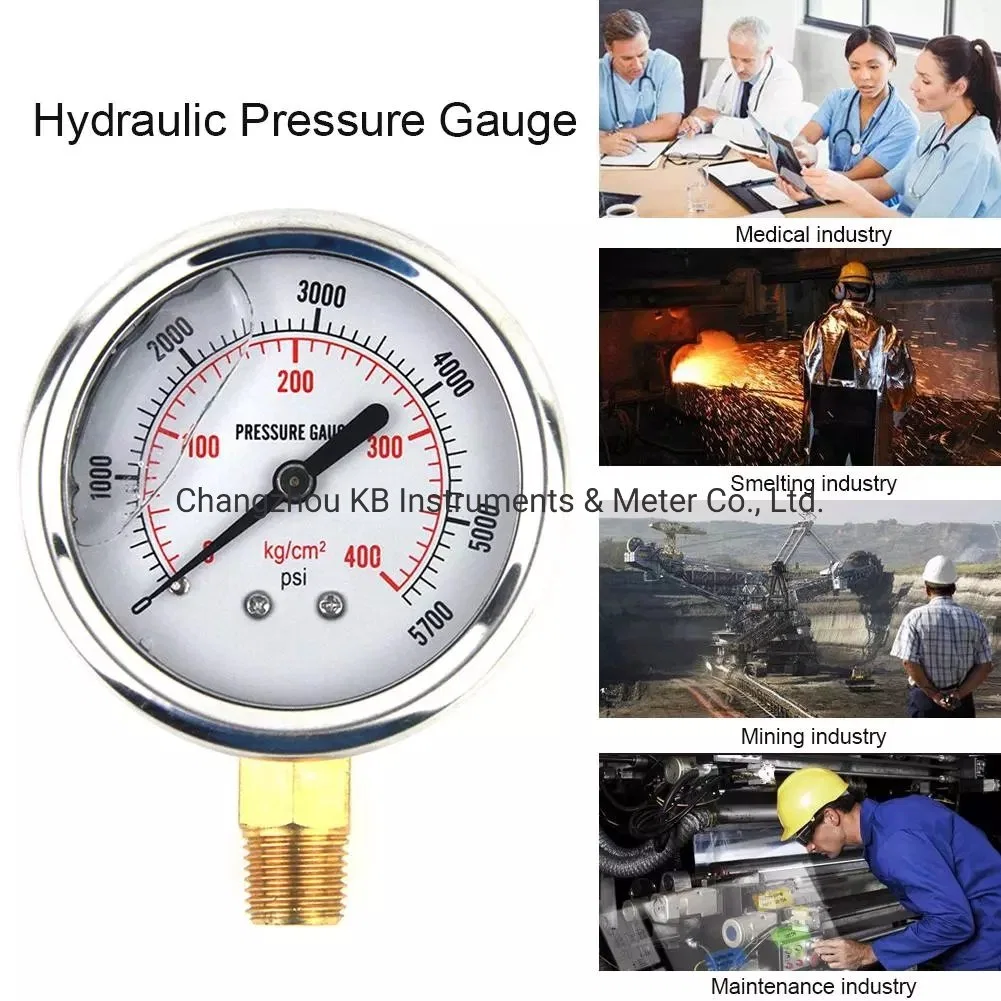 1/4 NPT Male Automotive Oil Pressure Gauge Instrument Us Standard Thread Hydraulic Mater Tool 0-5000 Psi Liquid Filled Tools